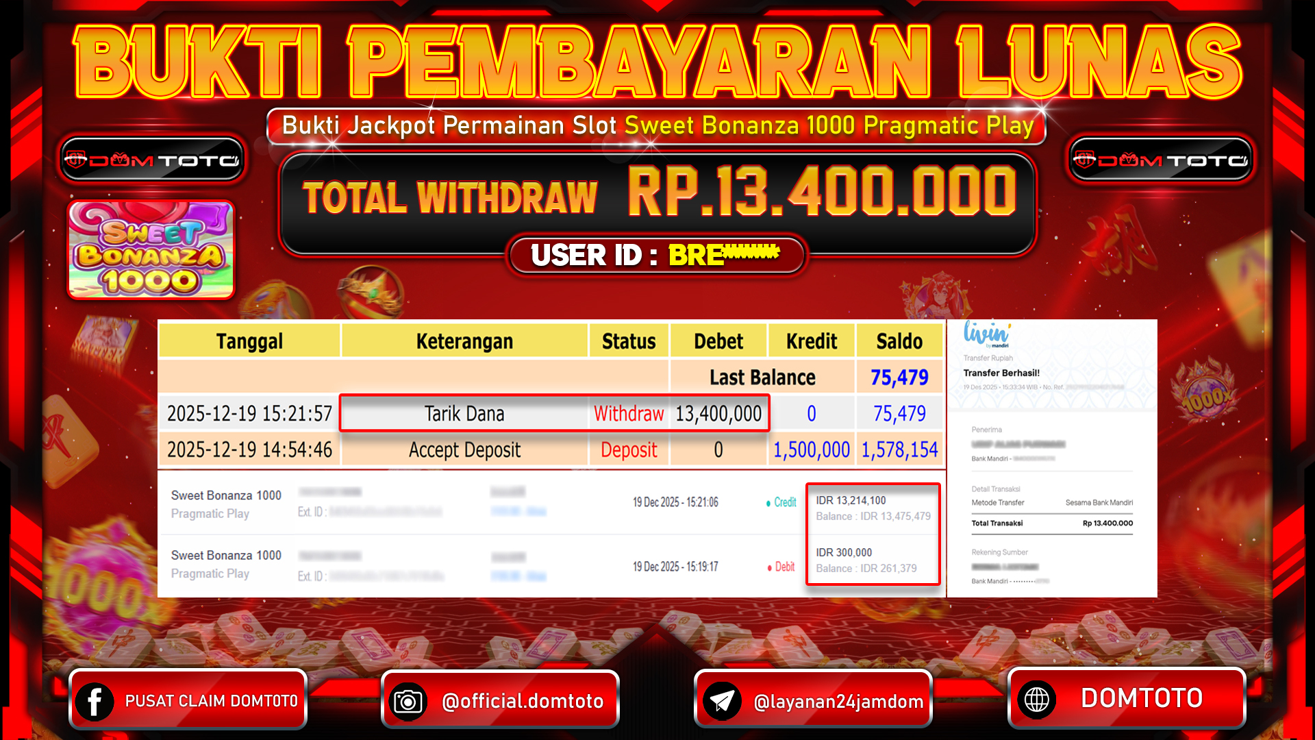 JACKPOT SLOT Sweet Bonanza 1000 Pragmatic Play 19 DECEMBER 2025